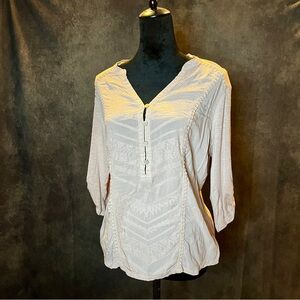 Democracy Light Pink Knit Shirt – 3/4 Sleeve with Button Roll-Up – Large